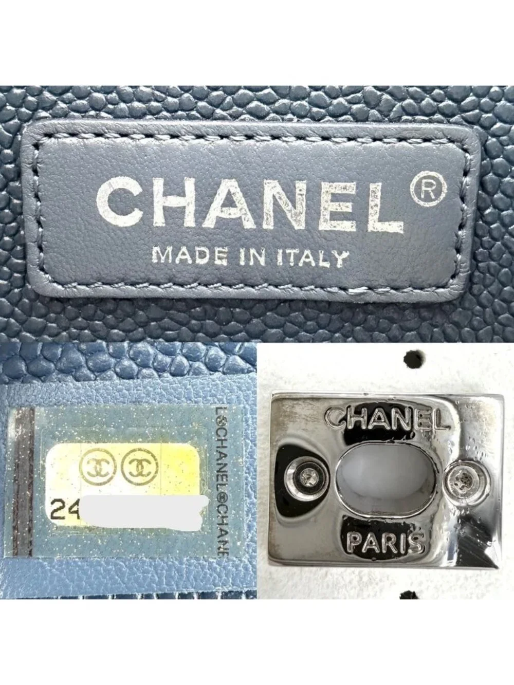 Chanel Shoulder Bag Perforated Pochette CC Logo Crossbody Leather White Silver